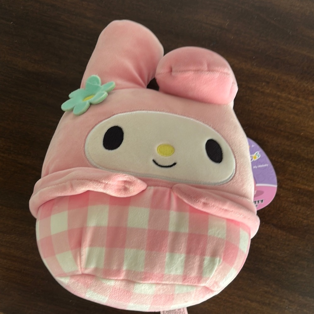 My Melody Squishmallow Pink and White Checkered Plush 8”